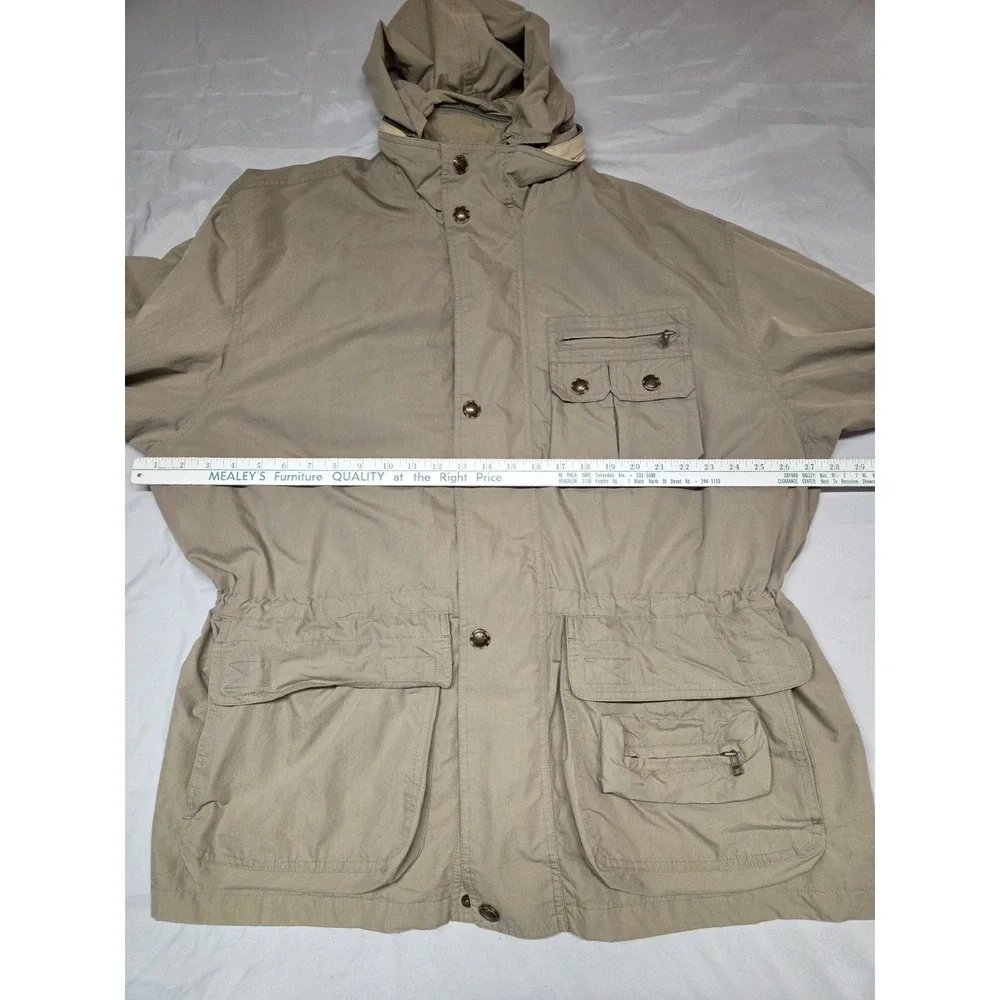 Vtg Woolrich Jacket Mens 2XL Tall Tan Zip Lined Chore Coat Jacket Hood